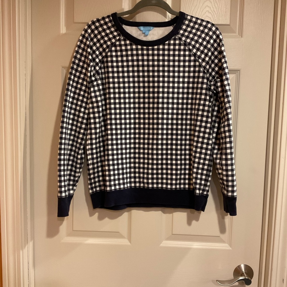 Draper James Navy and White Checkered Crewneck Sweater